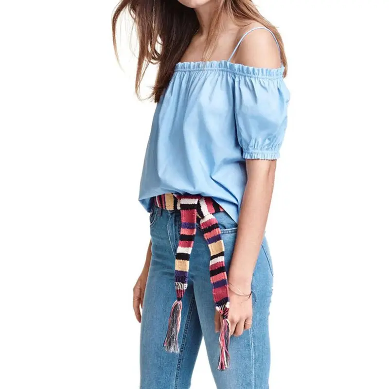 Fashion Women Blouses Blusas Women Tops Ladies Off Shoulder Tops Casual Blouses Blue Shirt Women Camisa Feminina 1