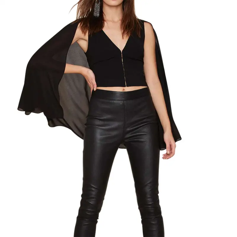 Fashion Women Blouses Shirts Black Chiffon Shawl Crop Tops Womens Sleeveless Short Vest Top Feminina Camisole 1