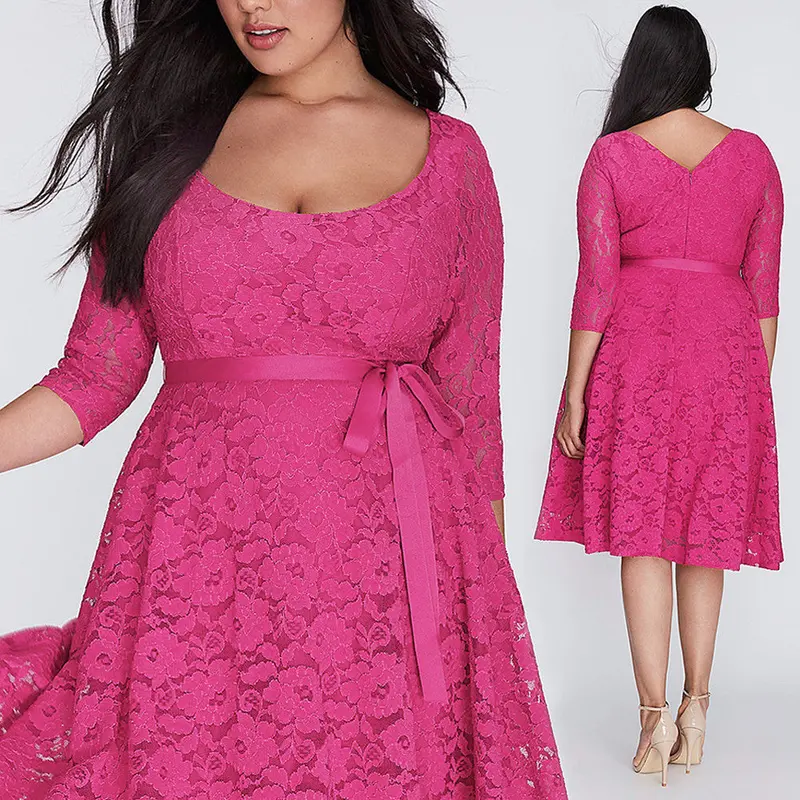 Fashion Women Bodycon Lace Dress Vinatge Crochet Lace Long Sleeve L,Xl,2Xl,3Xl Plus Size Cocktail Party Dresses Dress 2