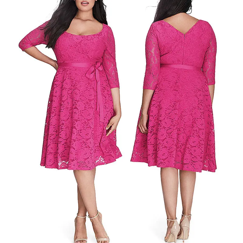 Fashion Women Bodycon Lace Dress Vinatge Crochet Lace Long Sleeve L,Xl,2Xl,3Xl Plus Size Cocktail Party Dresses Dress 3
