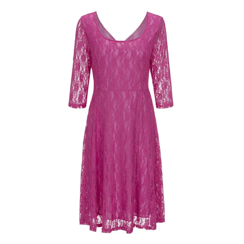 Fashion Women Bodycon Lace Dress Vinatge Crochet Lace Long Sleeve L,Xl,2Xl,3Xl Plus Size Cocktail Party Dresses Dress 4