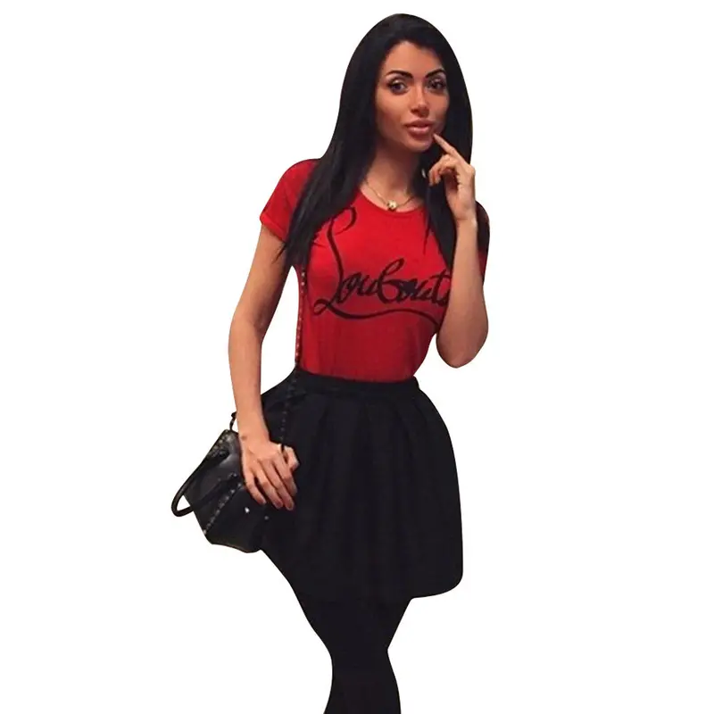 Fashion Women Casual Chiffon T-Shirts Short Sleeve Letter Print Shirt Red T-Shirt Top T-Shirts Wpmen Tops Crop Tops 1