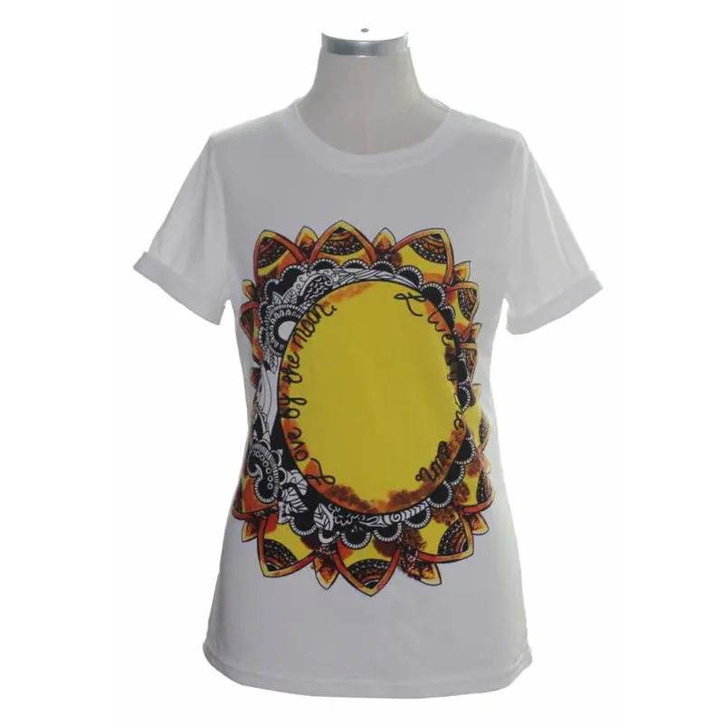 Fashion Women Casual T-Shirt Sunflower Letter Printed Short Sleeve Topswhite Tees Roupas Femininas 2