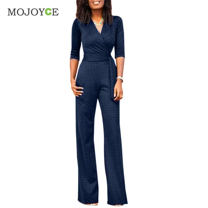Fashion Women Clubwear Long Pants V - Neck Thick Lace Playsuit Bodycon Party Jumpsuit Half Sleeve Romper Trousers 1