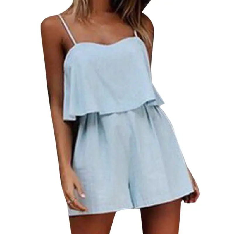 Fashion Women Clubwear Playsuit Spaghetti Strap Combinaison Bodycon Party Jumpsuit Blue Romper Women Jumpsuit Combinaison Femme 1