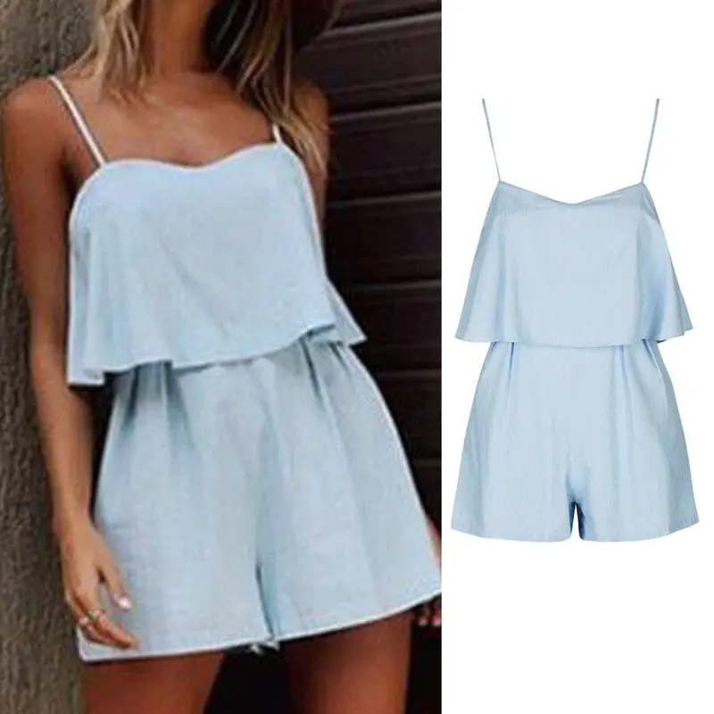 Fashion Women Clubwear Playsuit Spaghetti Strap Combinaison Bodycon Party Jumpsuit Blue Romper Women Jumpsuit Combinaison Femme 2