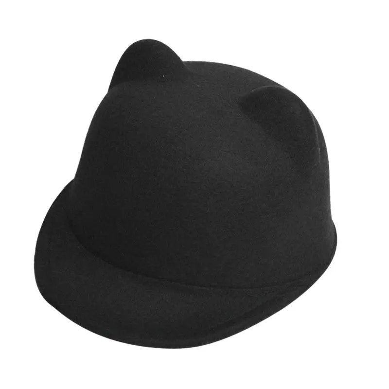 Fashion Women Devil Hat Cute Cat Ears Wool Derby Bowler Cap Snapback With Devil Horns Cat Ear Hat Animal Derby Bowler 1