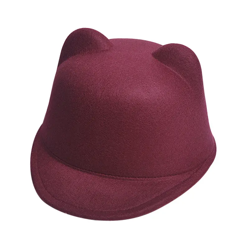 Fashion Women Devil Hat Cute Cat Ears Wool Derby Bowler Cap Snapback With Devil Horns Cat Ear Hat Animal Derby Bowler 3
