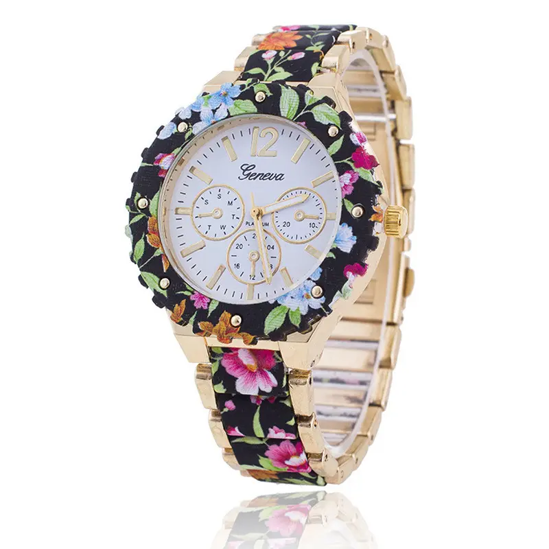 Fashion Women Geneva Flower Print Style Analog Quartz Wrist Watch Fast Shipping 1
