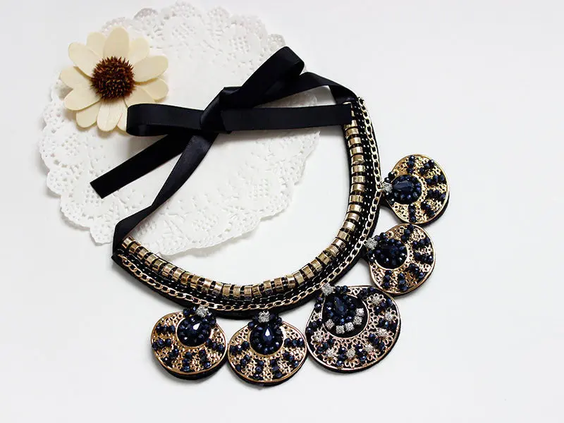 Fashion Women Gold Chain Choker Statement Bib Big Circle Pendant Necklace 2