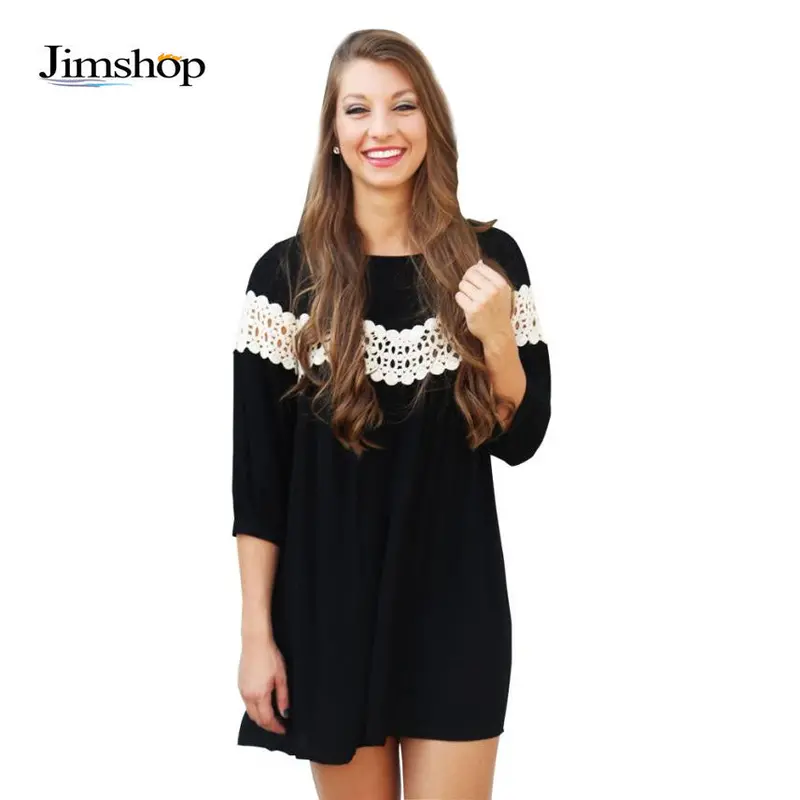 Fashion Women Lace Loose Dress Style Casual Three Quarter Dresses Comfortable Chiffon Short Dress 1