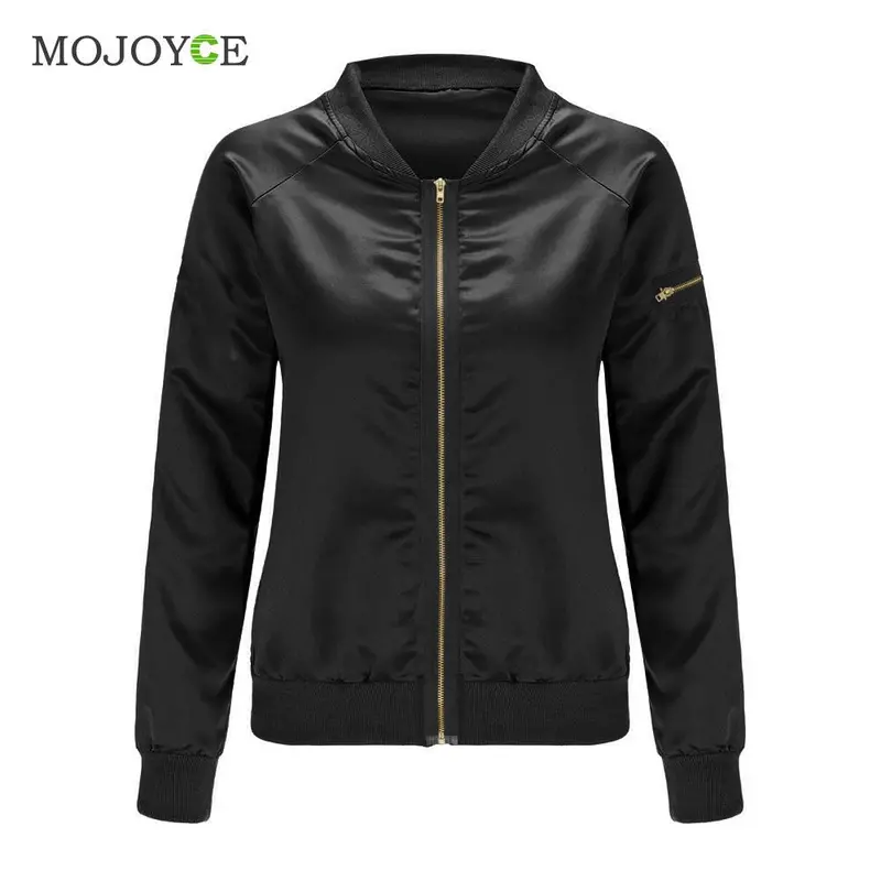 Fashion Women Ladies Classic Padded Bomber Jacket Vintage Shiny Tribute Silk Zip Up Biker Coat Stylis Outerwear 1
