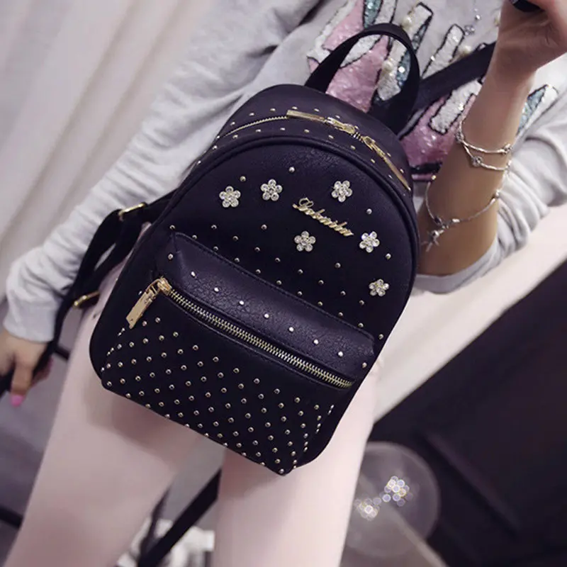 Fashion Women Leather Backpacks Diamond Schoolbag Shoulder Rucksack For Teenager Girl Famous Designer Travel Backpack Bolsa 1