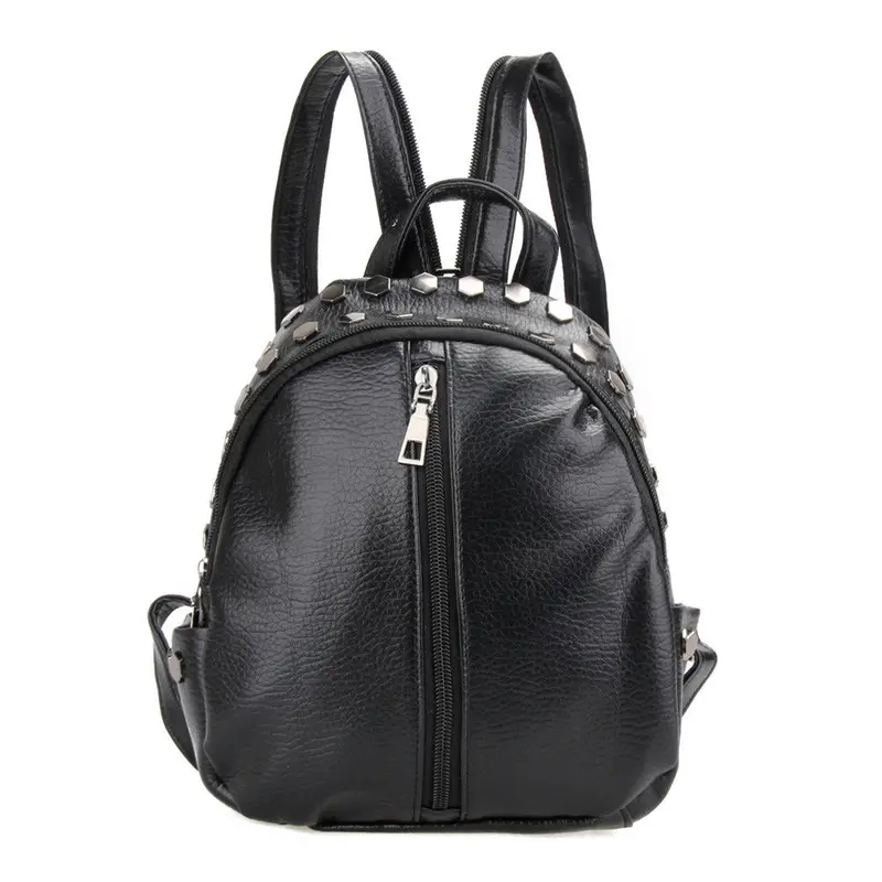 Fashion Women Leather Backpacks Rivet Schoolbags For Teenage Girls Female Bagpack Lady Small Travel Backpack Mochila Black Bags 1