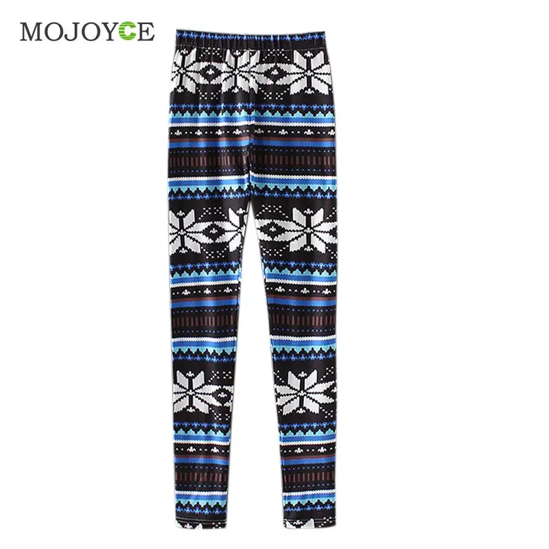 Fashion Women Leaves Geometry Print Reindeer Fully Lined Girls Leggings Stretch Pantalones Brushed Milk Silk Print Leggings 2