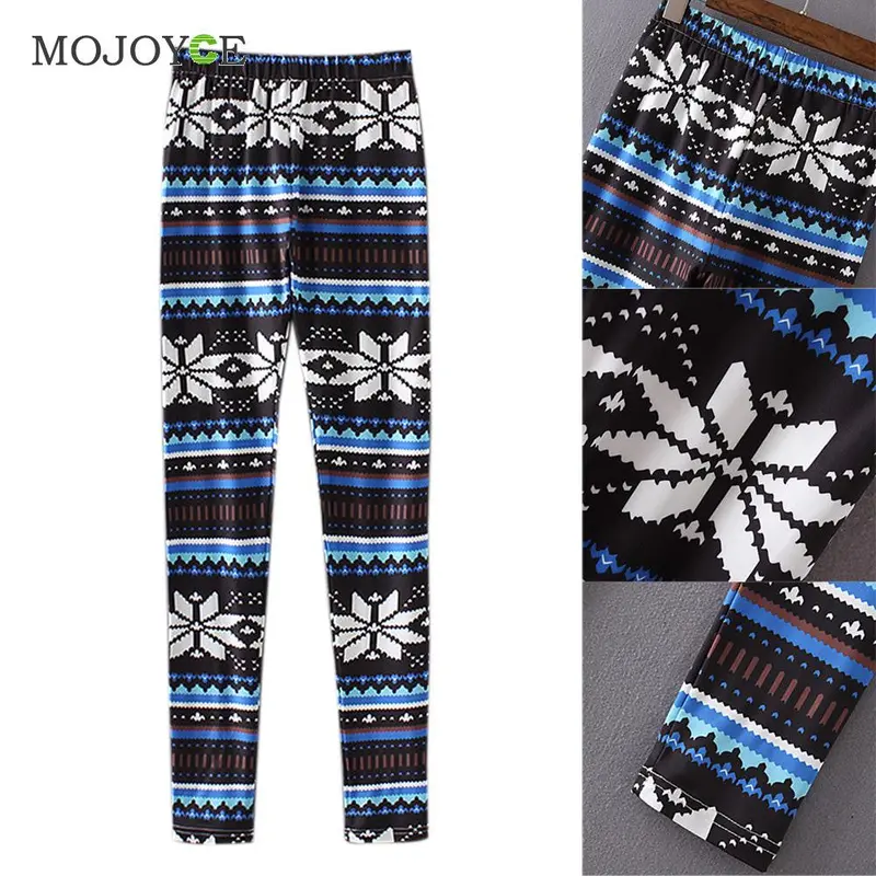 Fashion Women Leaves Geometry Print Reindeer Fully Lined Girls Leggings Stretch Pantalones Brushed Milk Silk Print Leggings 4