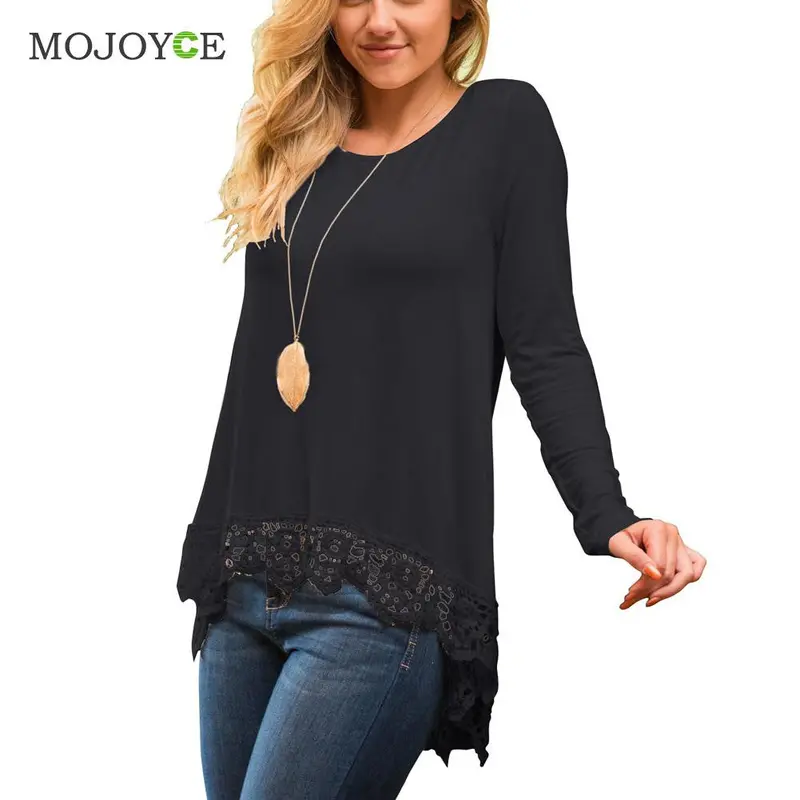 Fashion Women Long Sleeve T Shirt Lace Decor Tee Blusa Casual Loose Women Tops T Shirt 1