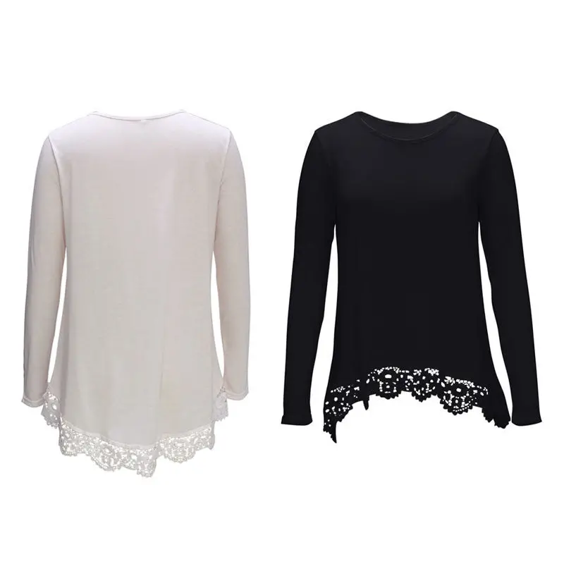 Fashion Women Long Sleeve T Shirt Lace Decor Tee Blusa Casual Loose Women Tops T Shirt 4