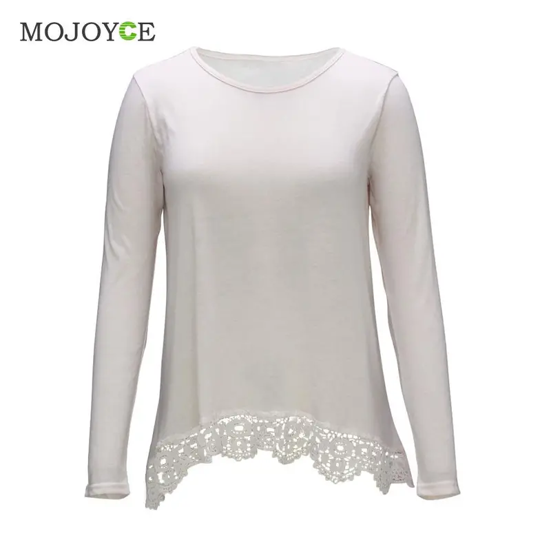Fashion Women Long Sleeve T Shirt Lace Decor Tee Blusa Casual Loose Women Tops T Shirt 5
