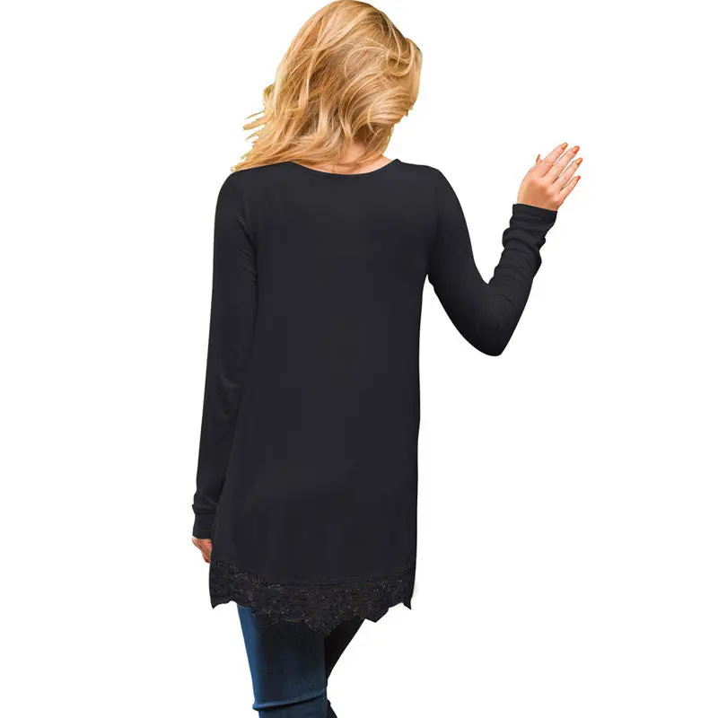 Fashion Women Long Sleeve T Shirt Lace Decor Tee Blusa Casual Loose Women Tops T Shirt 6