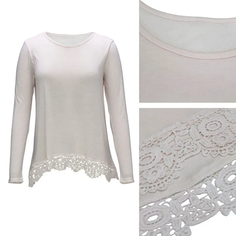 Fashion Women Long Sleeve T Shirt Lace Decor Tee Blusa Casual Loose Women Tops T Shirt 8