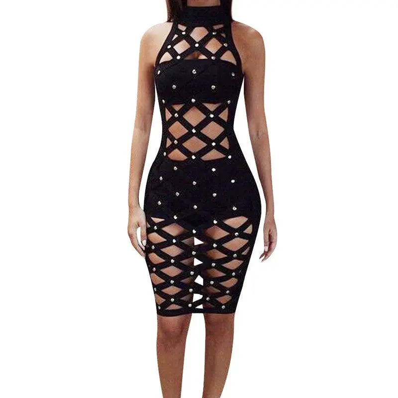 Fashion Women Night Club Sexy Hollow Party Bodycon Dress Balck Dress 1