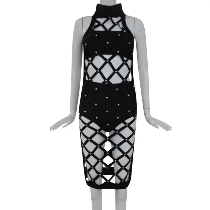 Fashion Women Night Club Sexy Hollow Party Bodycon Dress Balck Dress 3