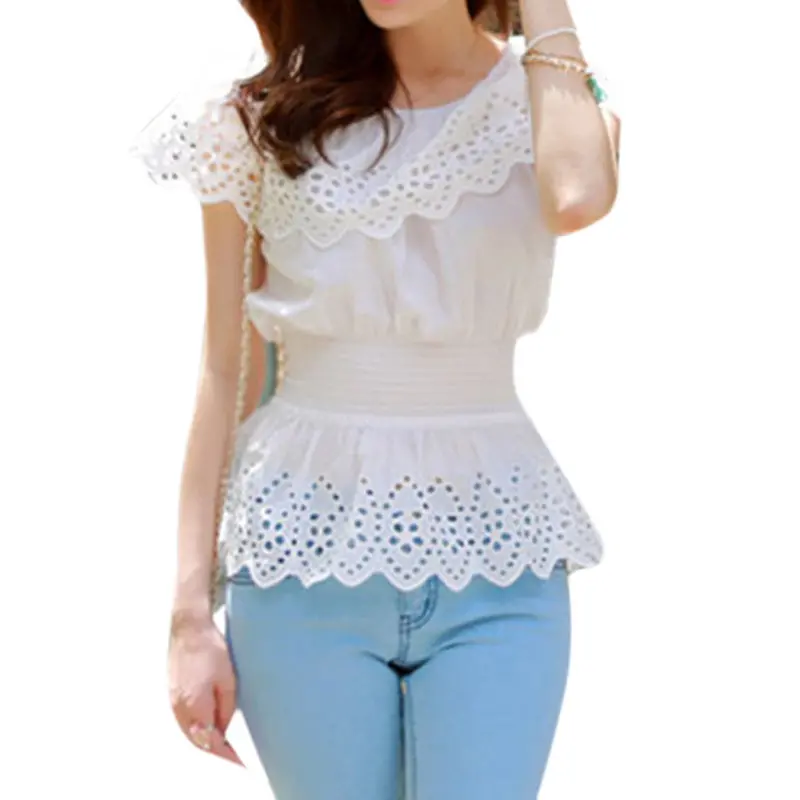 Fashion Women Off Shoulder Casual Tops Blouse Lace Crochet Shirt Wihite Blusas Femininas Kimono Women Tops Shirt 1