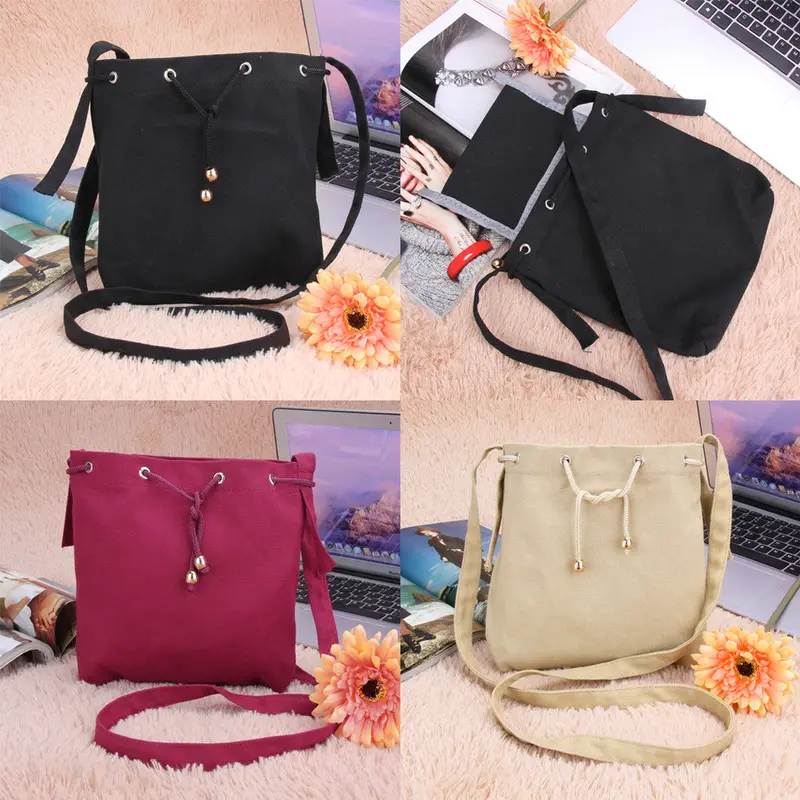 Fashion Women Portable Canvas Bag Classic Shoulder Bag Casual Drawstring Crossbody Women Messenger Bags Handbag Bolsos Mujer 3