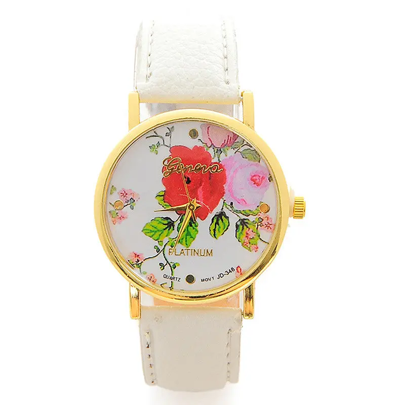 Fashion Women Pu Leather Rose Flower Pattrern Watch Quartz Wristwatches Gift 6 Colors 1