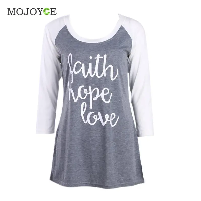 Fashion Women Round Collar 4/3 Sleeve Tops Casual Letter Print T-Shirt Blusa 2