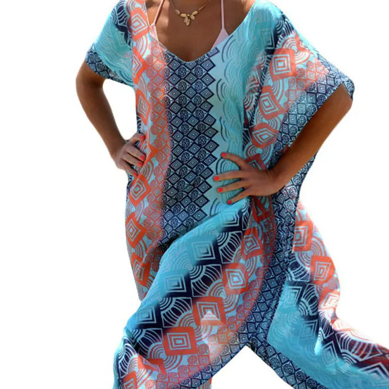 Fashion Women Sexy Dress Colorful Print Loose Chiffon Dress Mini Sleeveless Beach Bohemian Dresses 1