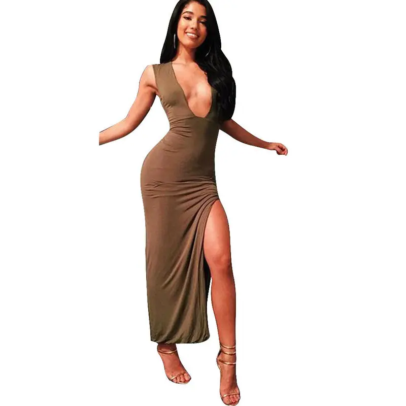 Fashion Women Sexy Lace Bandage High Waist Sleeveless Stripe Party V Neck Open Fork Dress Plus Size S M L Xl 2