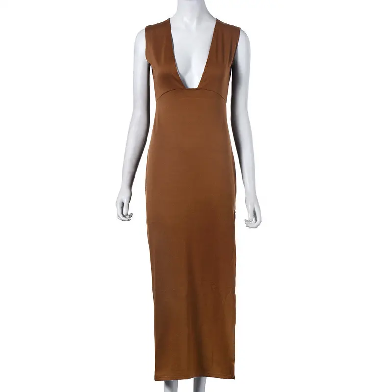Fashion Women Sexy Lace Bandage High Waist Sleeveless Stripe Party V Neck Open Fork Dress Plus Size S M L Xl 3