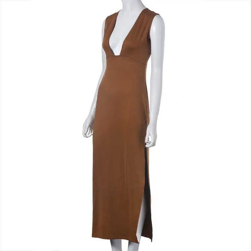 Fashion Women Sexy Lace Bandage High Waist Sleeveless Stripe Party V Neck Open Fork Dress Plus Size S M L Xl 4