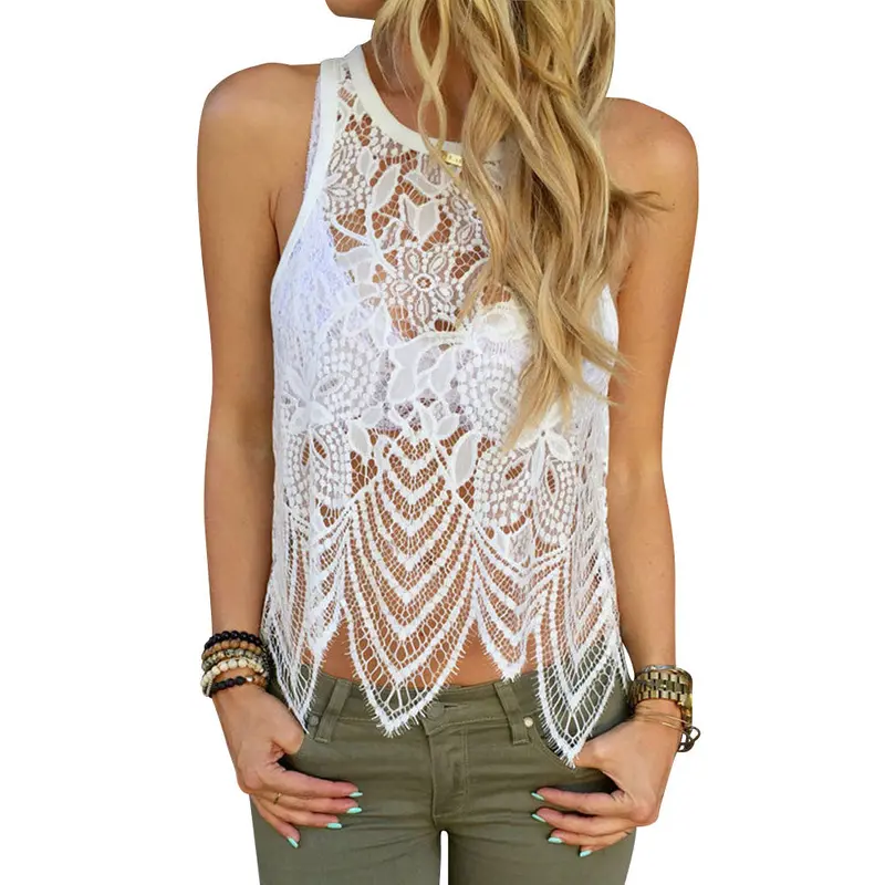 Fashion Women Sexy Tops Camisole Fashion Hollow Out Lady Sleeveless Vest Tank Tee Lace T-Shirt Tops 1