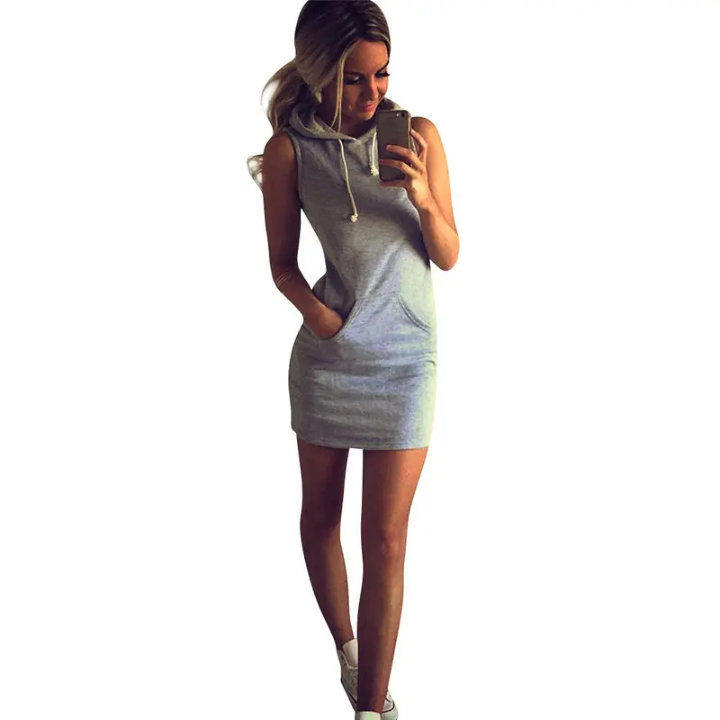Fashion Women Sleeveless Party Gown Dress Casual Beach Short Mini Gray Dress 1