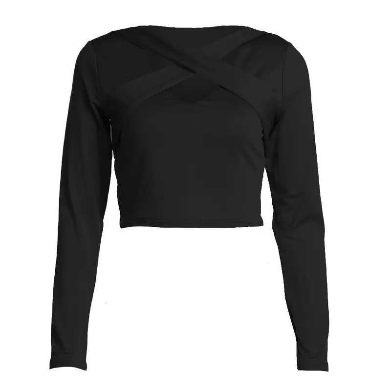 Fashion Women Slim Off Shoulder Shirt Crop Tops Long Sleeve Women Clothing Fashion Hollow Out Slim T-Shirt Feminino Blusa 1