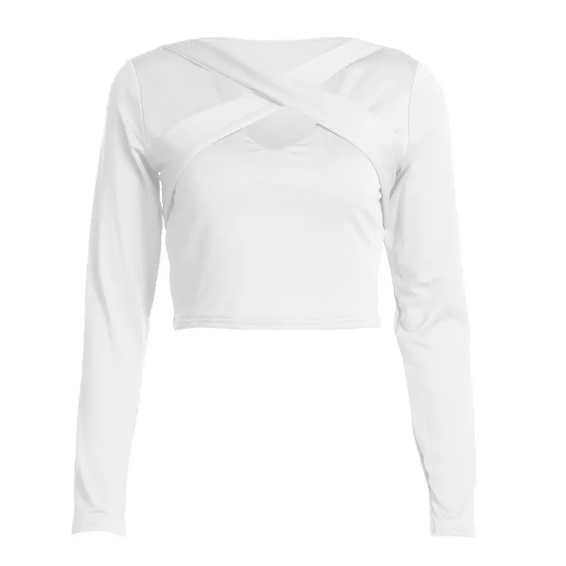 Fashion Women Slim Off Shoulder Shirt Crop Tops Long Sleeve Women Clothing Fashion Hollow Out Slim T-Shirt Feminino Blusa 4