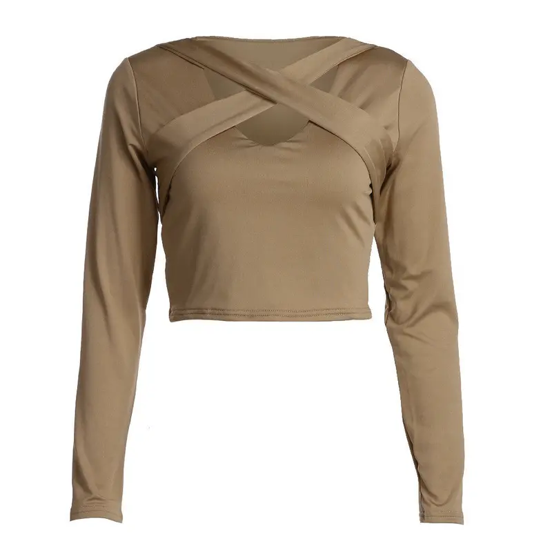 Fashion Women Slim Off Shoulder Shirt Crop Tops Long Sleeve Women Clothing Fashion Hollow Out Slim T-Shirt Feminino Blusa 7