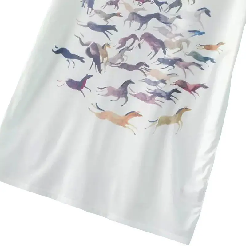 Fashion Women T Shirt Camisass Animal Horse Print O Neck Short Sleeves Pullover Casual Loose T-Shirt Tops White 3