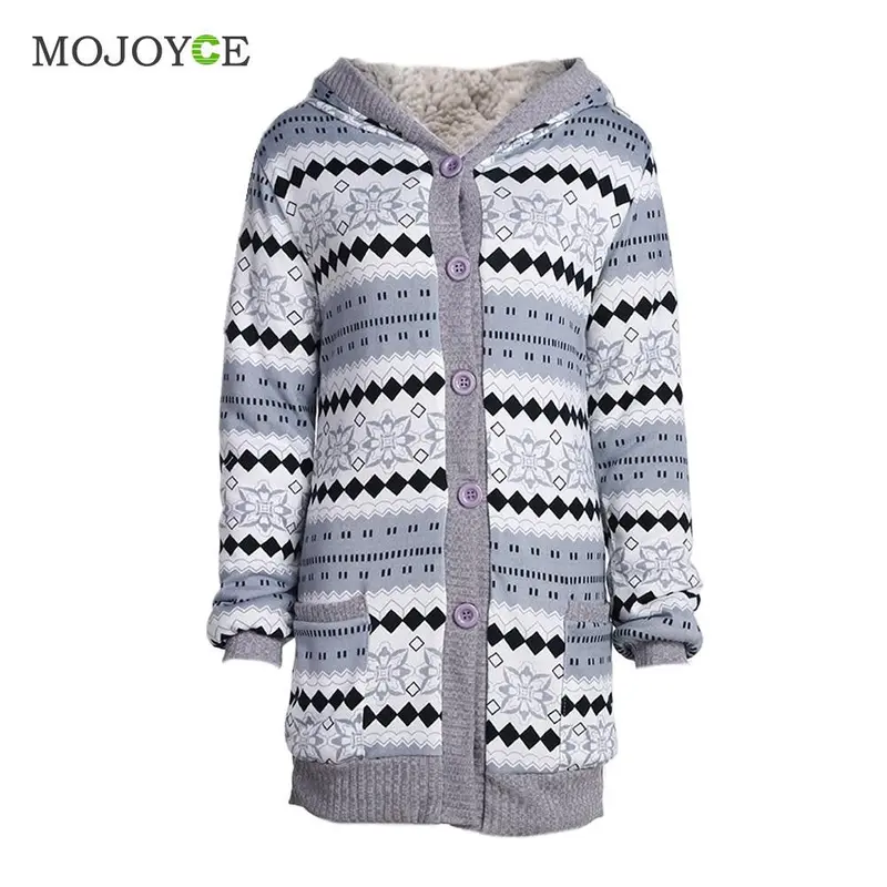 Fashion Women Thick Velvet Hooded Cardigan Long Floral Knitted Coat Pull Femme Plus Size Outerwear 1