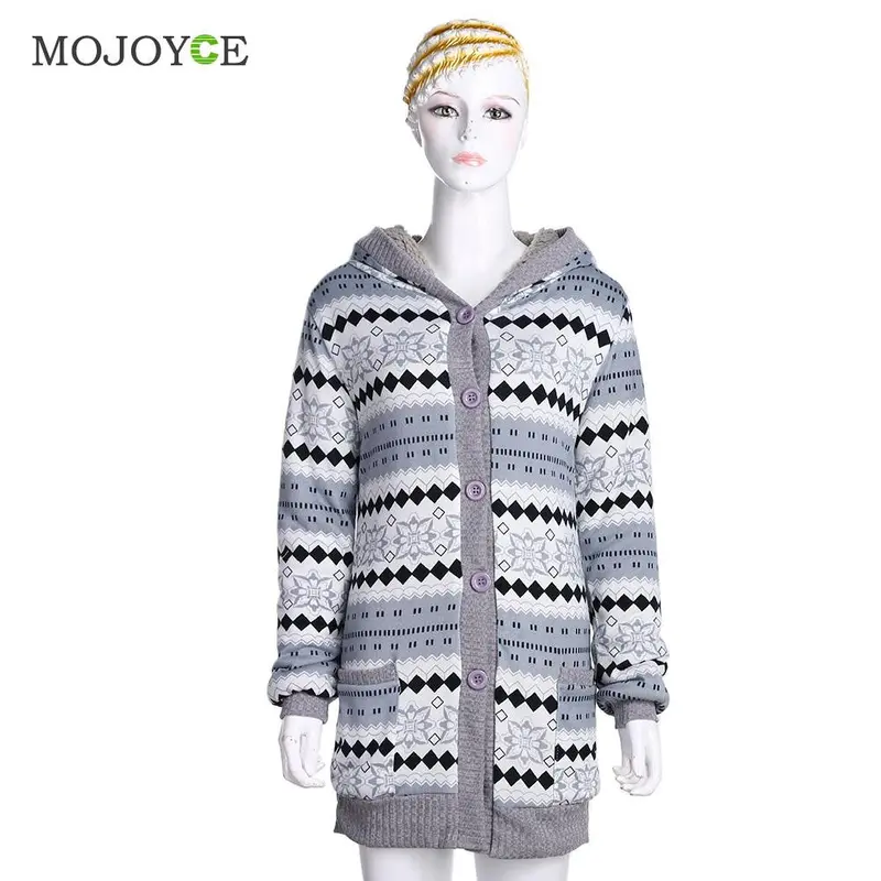 Fashion Women Thick Velvet Hooded Cardigan Long Floral Knitted Coat Pull Femme Plus Size Outerwear 2