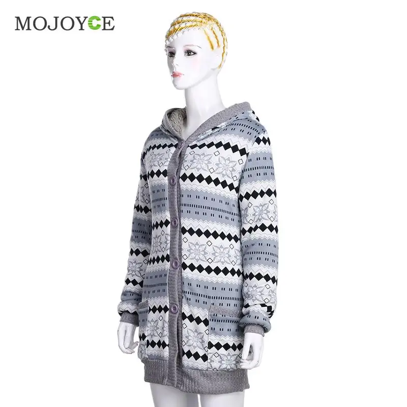 Fashion Women Thick Velvet Hooded Cardigan Long Floral Knitted Coat Pull Femme Plus Size Outerwear 4