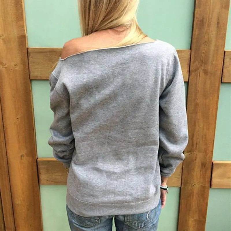 Fashion Women Tops Sexy Letters Print Long Sleeves Pullover Sweater Shirt Casual 2