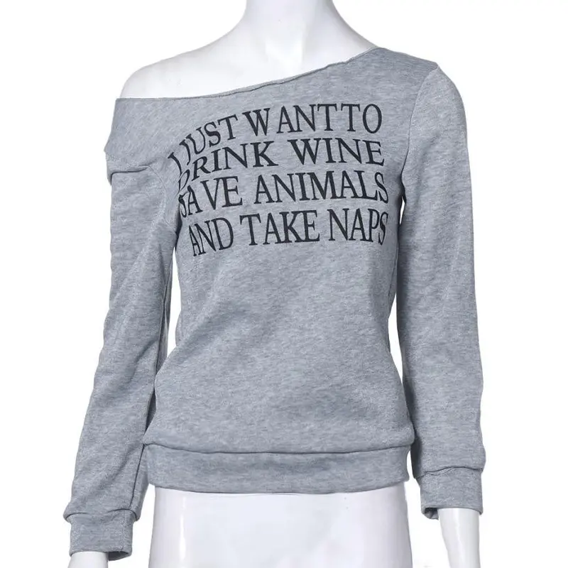 Fashion Women Tops Sexy Letters Print Long Sleeves Pullover Sweater Shirt Casual 3