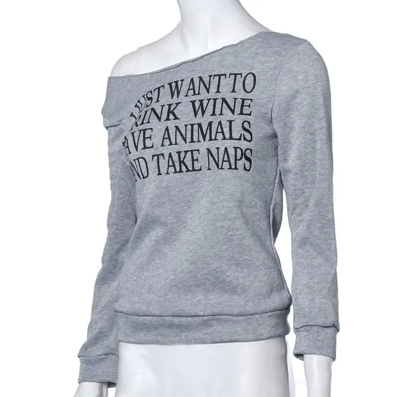 Fashion Women Tops Sexy Letters Print Long Sleeves Pullover Sweater Shirt Casual 4