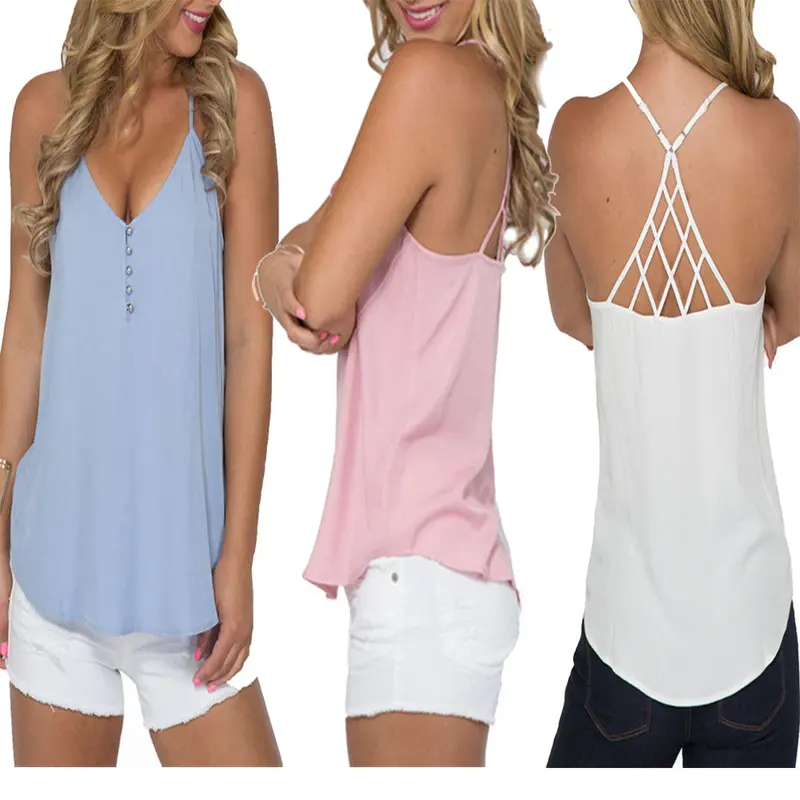 Fashion Women Tops Spaghetti Strap Cropped Pure Color Crop Top Blusa Leisure Cropped Feminino Camis Tops Crops For 6