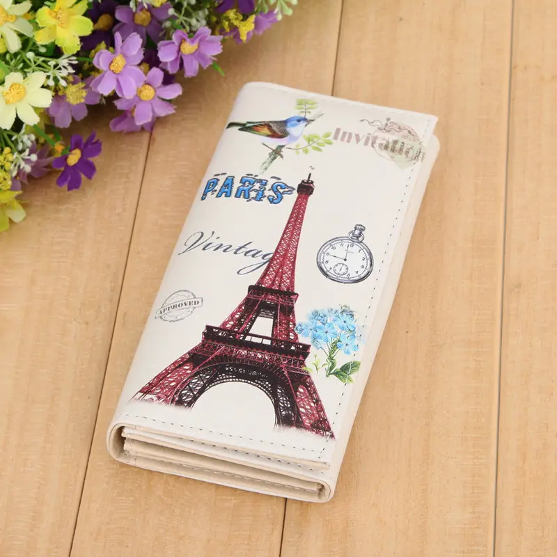 Fashion Women Tower Print Wallets Long Smooth Pu Leather Wallet Graffiti Embossed Money Purse Id Credit Card Holder Coin Purses 2