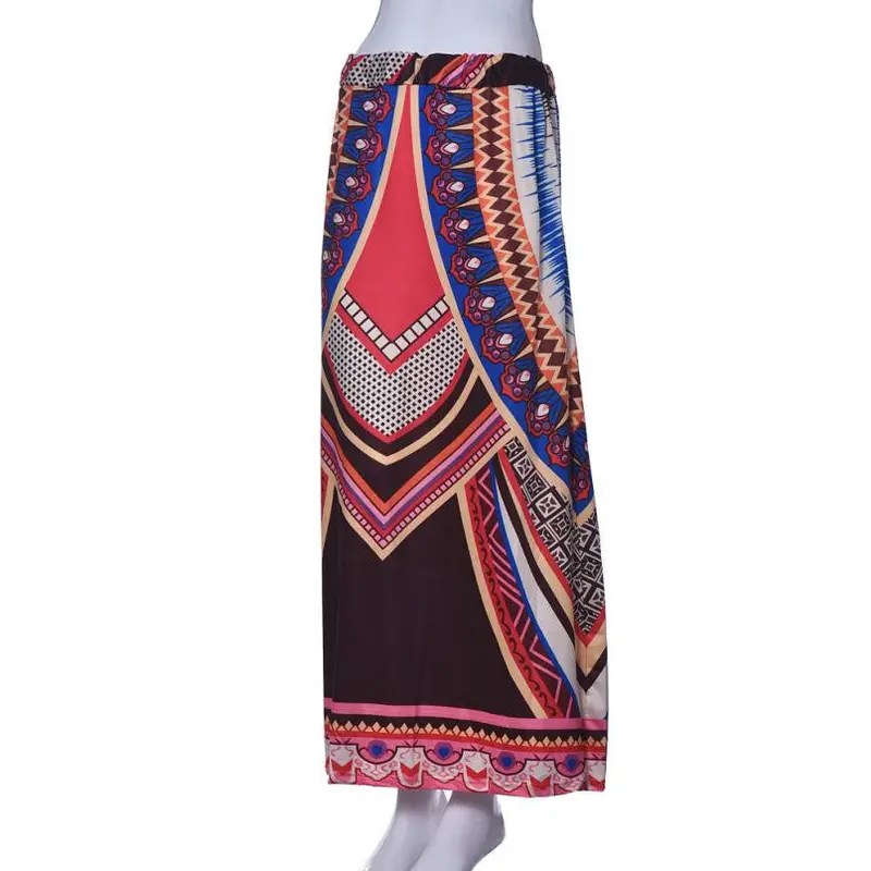 Fashion Women Vintage Print Bohemian Maxi Long Waist Skirts Plus Size 4